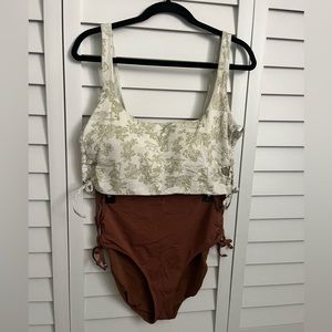 Aerie Printed Lace Up Longline Scoop Bikini Top
 & Lace Up High Waisted Bottom